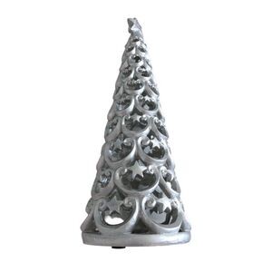 CHRISTMAS SILVER COLORED TREE with HOLIDAY BOUGH and CANDLE